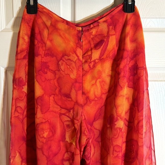 Funky Flowy Watercolor Warm Color Wide-Leg Sheer  Pants by Night Lights, Size 4 - Picture 6 of 9